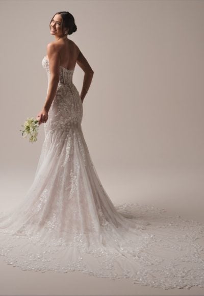 Strapless Embellished Lace Fit-And-Flare Wedding Dress With Long Train by Maggie Sottero - Image 2