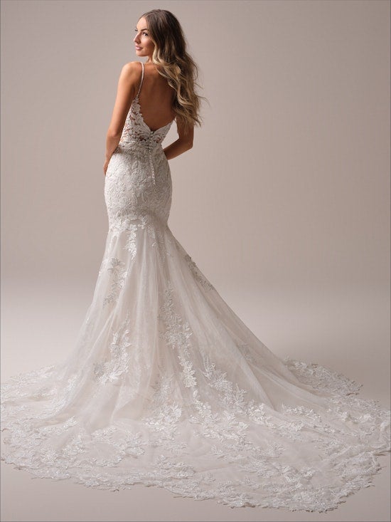 V-Neck Lace Fit-And-Flare Wedding Dress With Open Back And Buttons by Maggie Sottero - Image 2