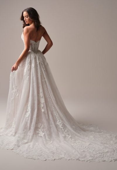Glamorous And Sparkly Basque-Waist A-Line Wedding Dress With Slit by Maggie Sottero - Image 5