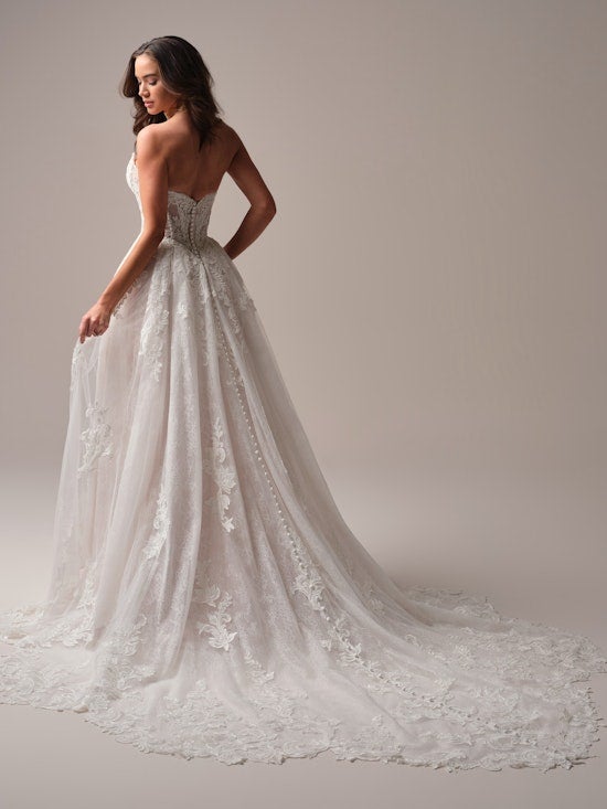 Glamorous And Sparkly Basque-Waist A-Line Wedding Dress With Slit by Maggie Sottero - Image 5