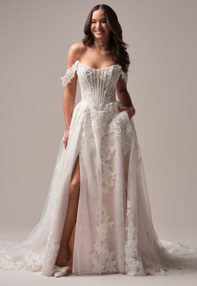 Glamorous And Sparkly Basque-Waist A-Line Wedding Dress With Slit by Maggie Sottero - Image 3