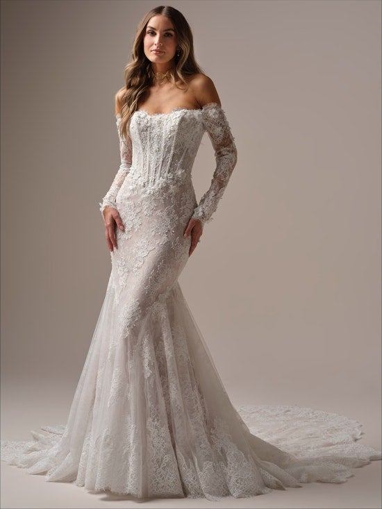 Strapless Lace Fit-And-Flare Wedding Dress With Detachable Sleeves by Maggie Sottero - Image 1