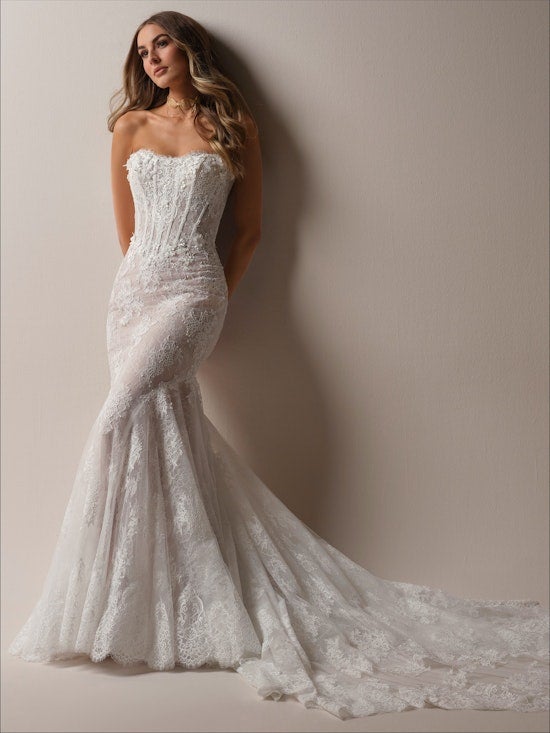 Strapless Lace Fit-And-Flare Wedding Dress With Detachable Sleeves by Maggie Sottero - Image 2