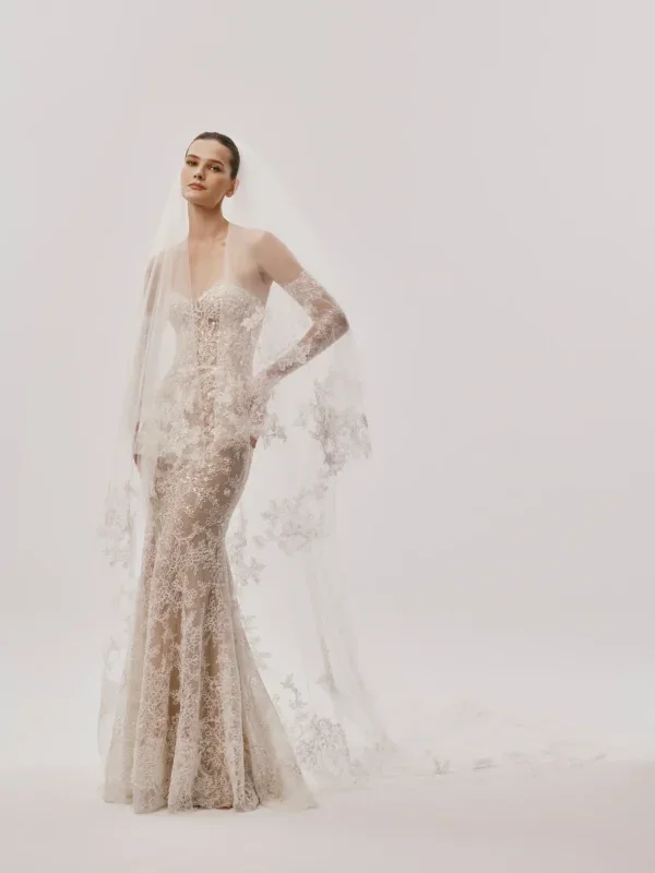 Strapless Lace Fit-And-Flare Wedding Dress With Detachable Sleeves And Overskirt by Nicole + Felicia - Image 2