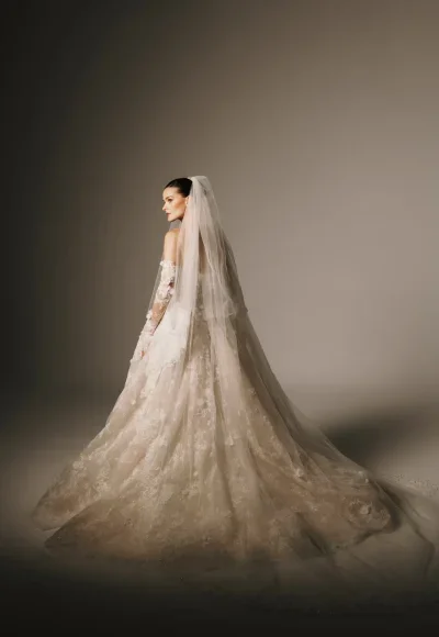 Dramatic And Romantic Lace Ball Gown With Detachable Sleeves by Nicole + Felicia - Image 3