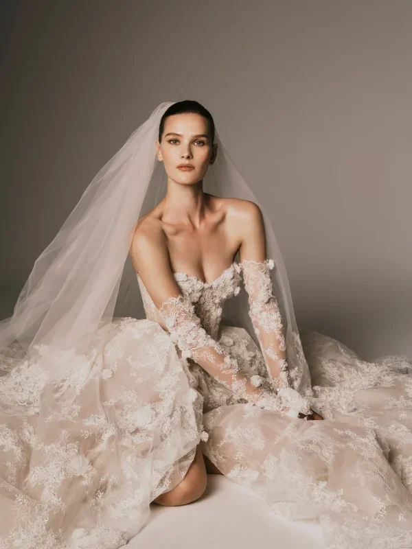 Dramatic And Romantic Lace Ball Gown With Detachable Sleeves by Nicole + Felicia - Image 2