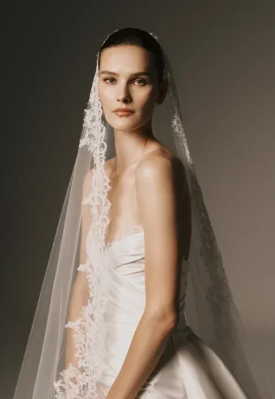 Romantic Silk Sheath Wedding Dress With Detachable Overskirt by Nicole + Felicia - Image 3