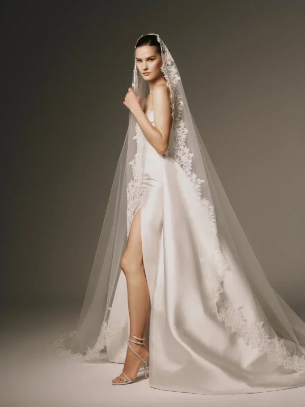 Romantic Silk Sheath Wedding Dress With Detachable Overskirt by Nicole + Felicia - Image 2