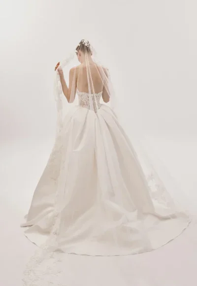 Strapless Basque-Waist Lace And Silk Ball Gown by Nicole + Felicia - Image 3