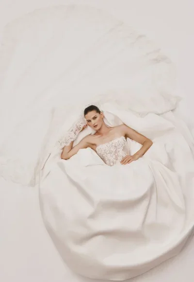 Strapless Basque-Waist Lace And Silk Ball Gown by Nicole + Felicia - Image 2