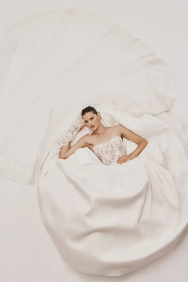 Strapless Basque-Waist Lace And Silk Ball Gown by Nicole + Felicia - Image 2