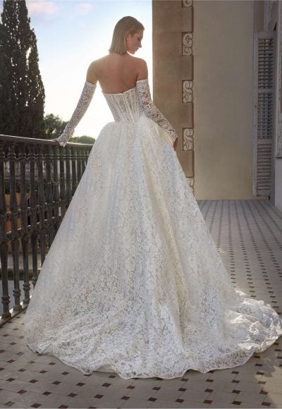 Strapless Lace Basque-Waist Ball Gown With Detachable Sleeves by Pronovias - Image 2