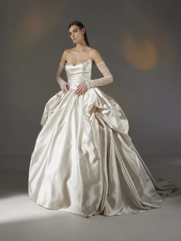 Dramatic Satin Basque-Waist Ball Gown by Pronovias - Image 1