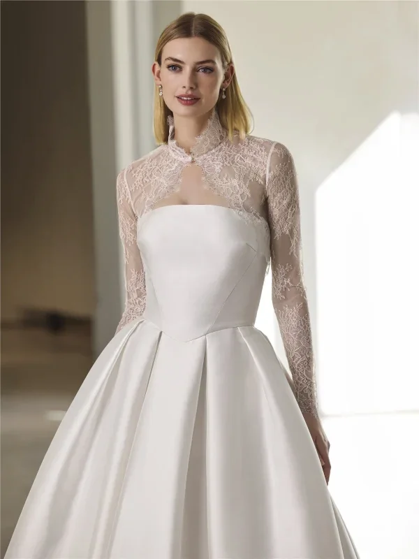 Chic And Sophisticated Silk Ball Gown With Detachable Sleeves And Topper by Pronovias - Image 3