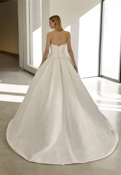 Strapless Drop-Waist Jacquard Ball Gown With Buttons by Pronovias - Image 2