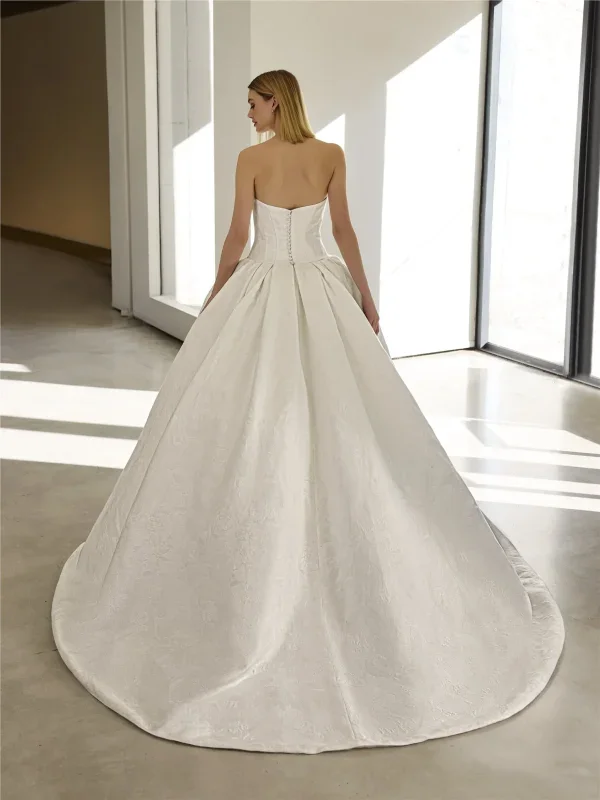 Strapless Drop-Waist Jacquard Ball Gown With Buttons by Pronovias - Image 2