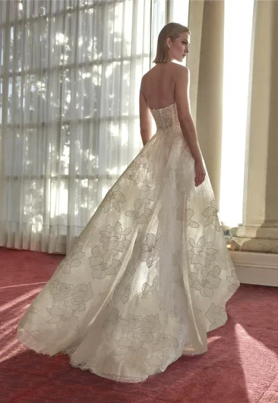 Chic And Romantic Floral High-Low A-Line Wedding Dress by Pronovias - Image 3