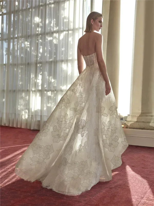 Chic And Romantic Floral High-Low A-Line Wedding Dress by Pronovias - Image 3