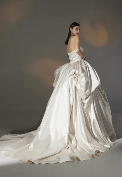 Dramatic Satin Basque-Waist Ball Gown by Pronovias - Image 2