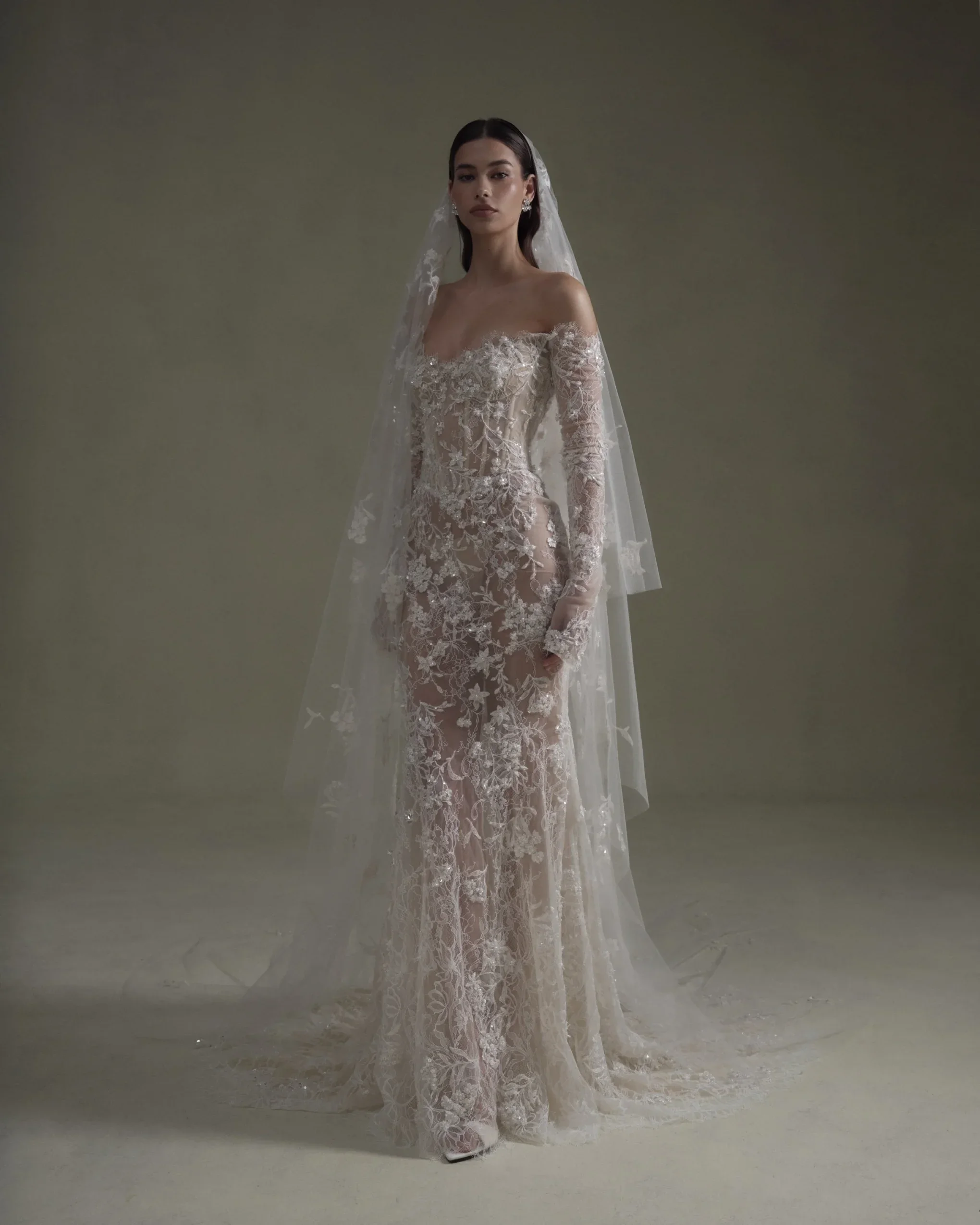 Romantic Off-The-Shoulder Long Sleeve Sheath Wedding Dress