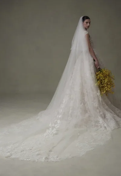 High-Neck Lace Ball Gown With Cap Sleeves by Senstudio - Image 2