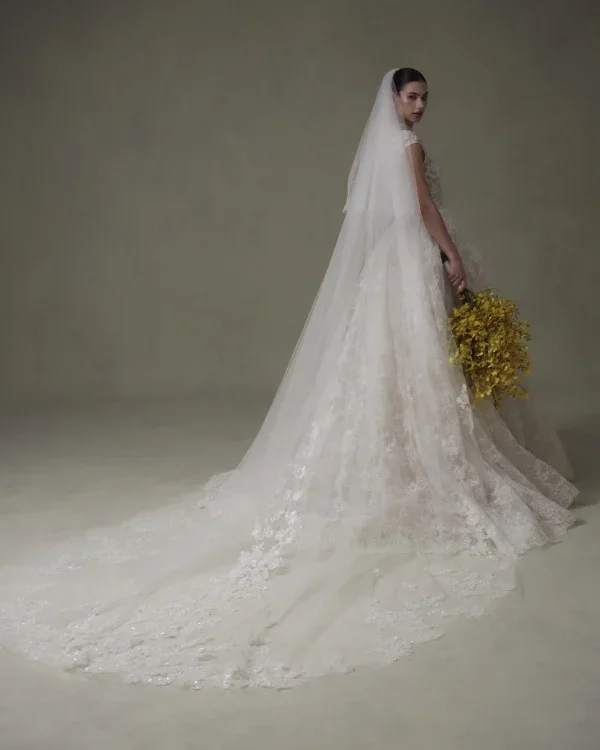 High-Neck Lace Ball Gown With Cap Sleeves by Senstudio - Image 2