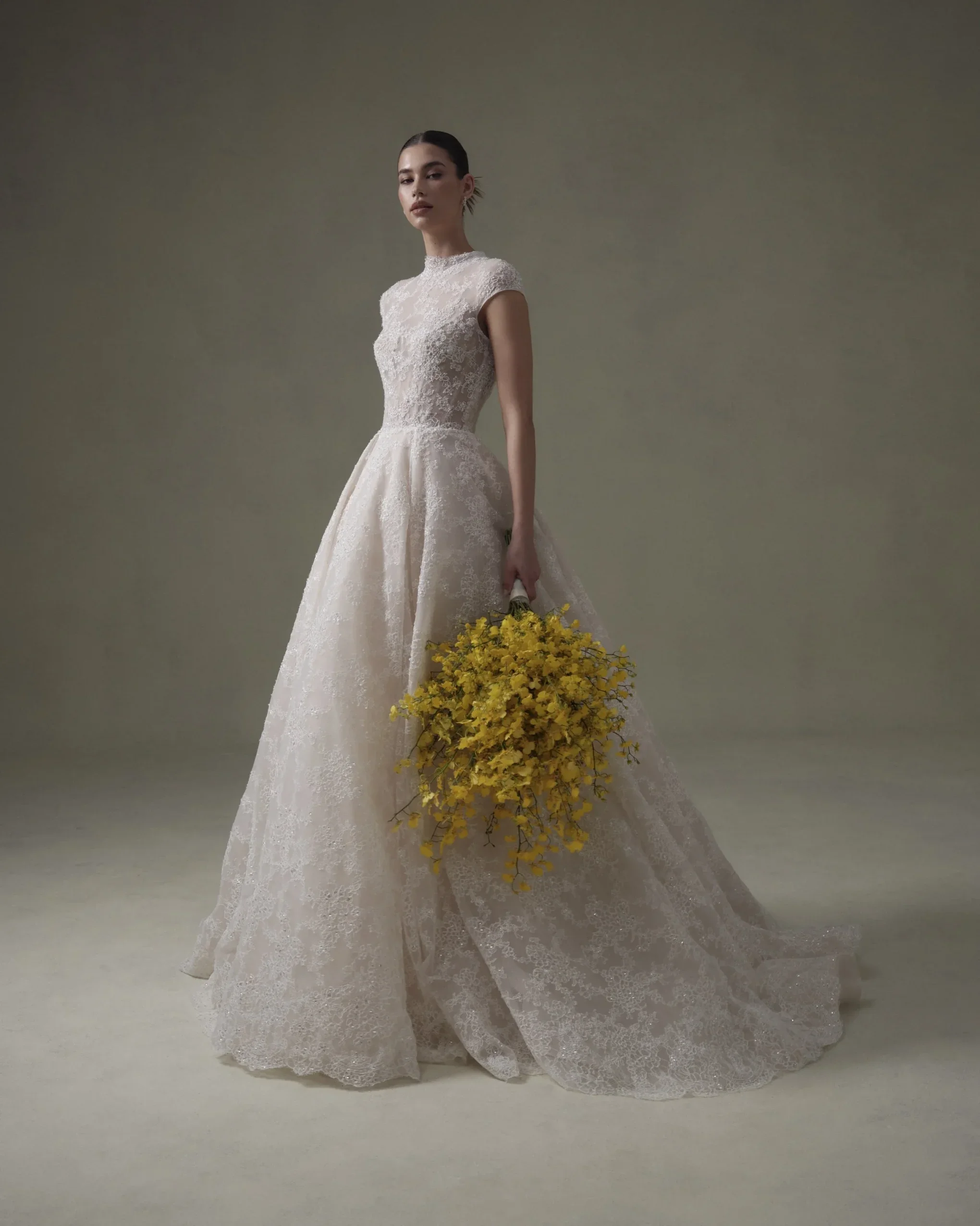 High-Neck Lace Ball Gown With Cap Sleeves | Kleinfeld Bridal