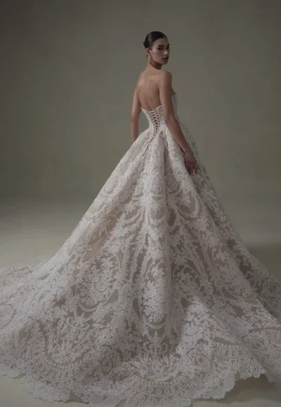 Regal And Dramatic Basque-Waist Lace Ball Gown by Senstudio - Image 3