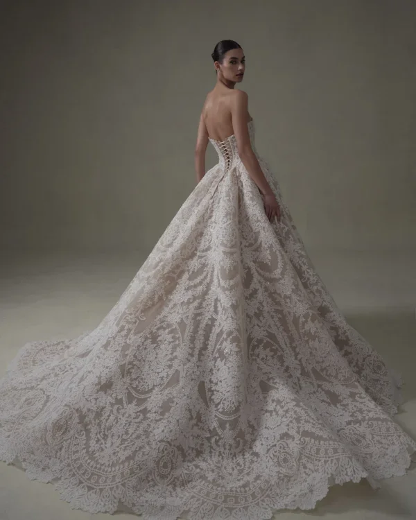 Regal And Dramatic Basque-Waist Lace Ball Gown by Senstudio - Image 3