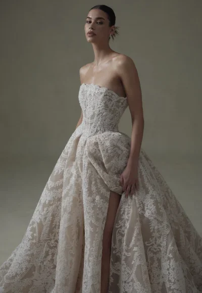 Regal And Dramatic Basque-Waist Lace Ball Gown by Senstudio - Image 2