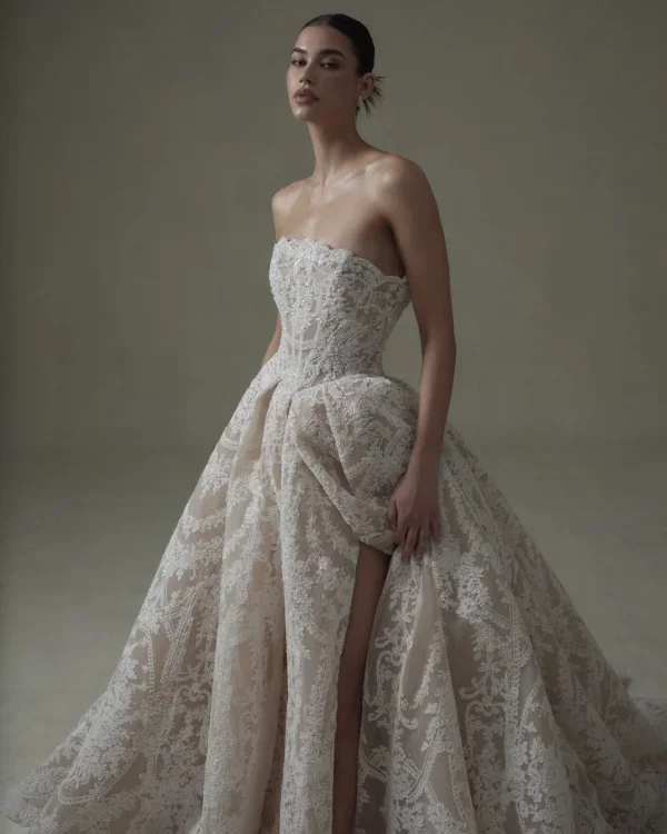 Regal And Dramatic Basque-Waist Lace Ball Gown by Senstudio - Image 2