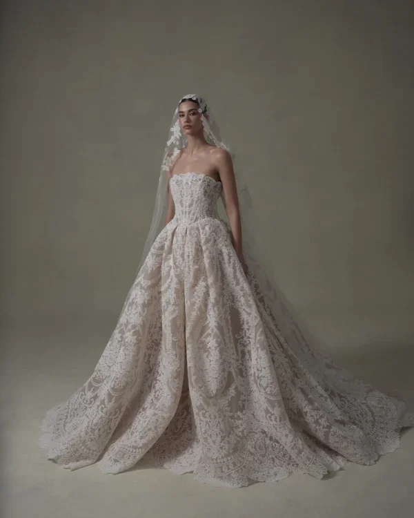 Regal And Dramatic Basque-Waist Lace Ball Gown by Senstudio - Image 1