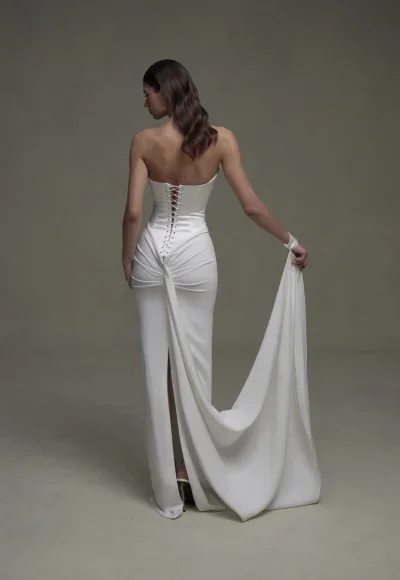 Chic And Simple Sheath Wedding Dress With Dramatic Train by Senstudio - Image 2