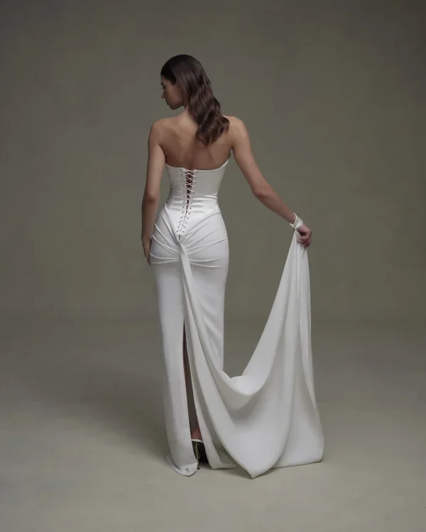 Chic And Simple Sheath Wedding Dress With Dramatic Train by Senstudio - Image 2