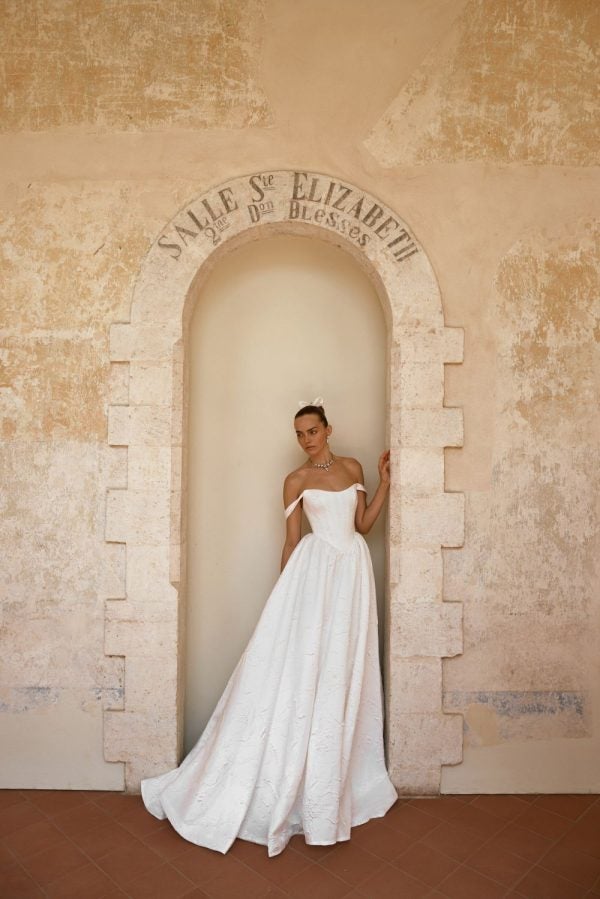 Floral Brocade Basque-Waist A-Line Wedding Dress by Alon Livné - Image 1