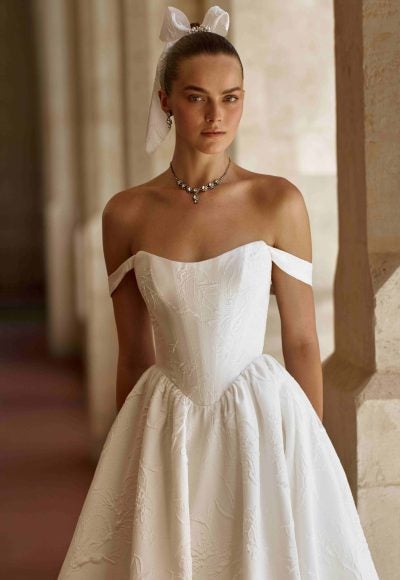 Floral Brocade Basque-Waist A-Line Wedding Dress by Alon Livné - Image 2