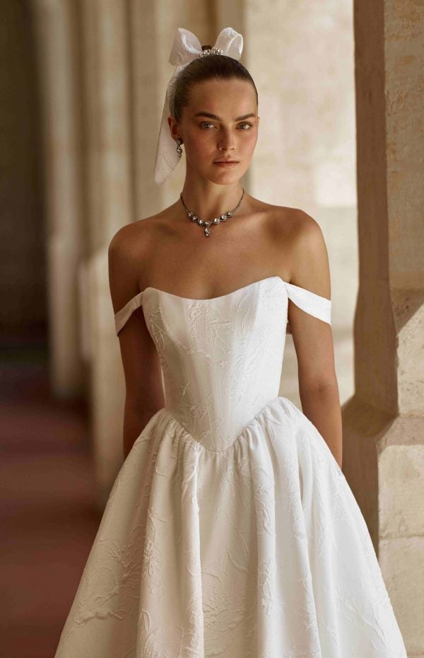 Floral Brocade Basque-Waist A-Line Wedding Dress by Alon Livné - Image 2