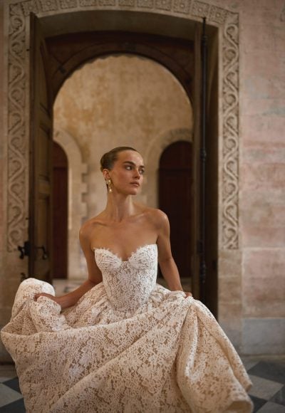 Regal And Romantic Strapless Lace A-Line Wedding Dress by Alon Livné - Image 2