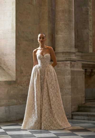 Regal And Romantic Strapless Lace A-Line Wedding Dress by Alon Livné - Image 3