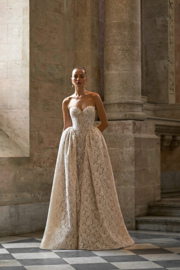 Regal And Romantic Strapless Lace A-Line Wedding Dress by Alon Livné - Image 3