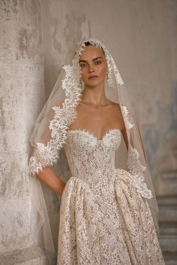 Regal And Romantic Strapless Lace A-Line Wedding Dress by Alon Livné - Image 1
