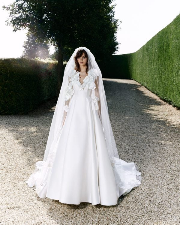 Chic 3D Floral Silk A-Line Wedding Dress With Buttons by Viktor & Rolf - Image 1