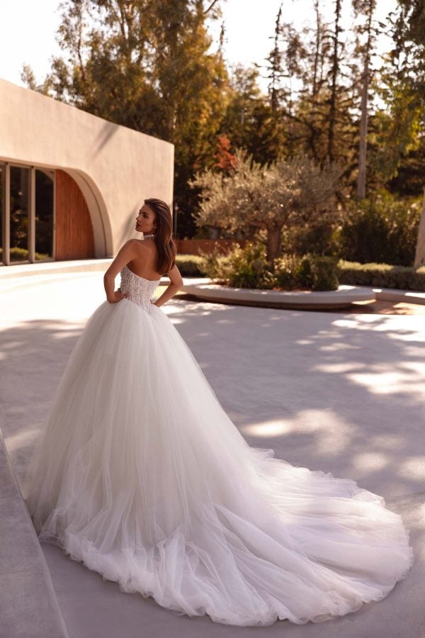 Modern And Dramatic Pearl-Embellished Tulle Ball Gown by Demetrios - Image 2