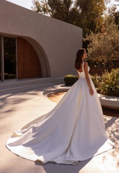 Simple And Dramatic Corset Ball Gown With Straps by Demetrios - Image 2