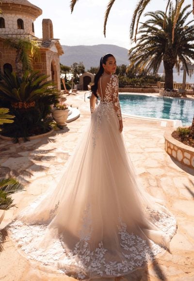 Romantic And Ethereal Illusion A-Line Wedding Dress With Buttons by Demetrios - Image 2