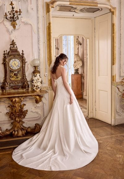 Strapless Pearl-Adorned A-Line Wedding Dress With Buttons by Justin Alexander - Image 3