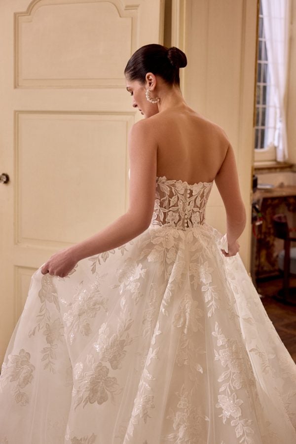 Romantic And Sparkly Floral Lace Ball Gown With Buttons by Justin Alexander - Image 3