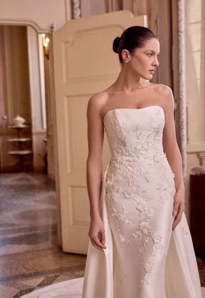 Strapless 3D Floral Silk Fit-And-Flare Wedding Dress With Detachable Overskirt by Justin Alexander - Image 3