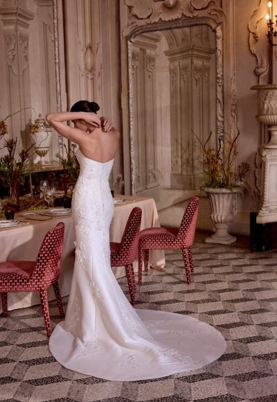 Strapless 3D Floral Silk Fit-And-Flare Wedding Dress With Detachable Overskirt by Justin Alexander - Image 2