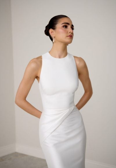 Silk High-Neck Fit-And-Flare Wedding Dress With Open Back And Buttons by Justin Alexander Signature - Image 2